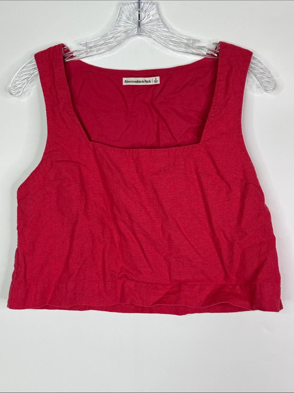 Abercrombie & Fitch Pink Red Linen Blend Cropped Square Neck Top Size Small